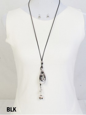 Water-Drop Necklace W/ Tassel & Sphere Earrings Set